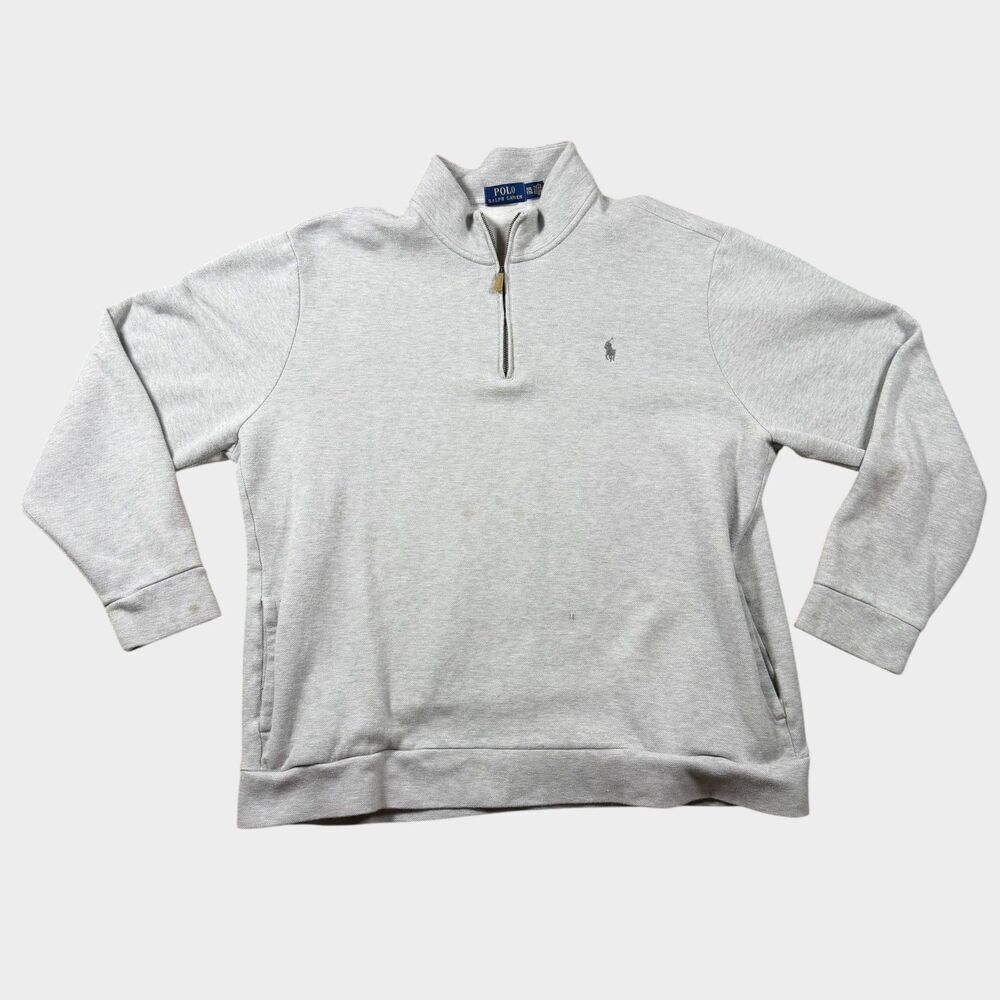 Polo Ralph Lauren 1/4 Zip Pullover Sweatshirt Mens XXL Grey Pique Knit Pocket